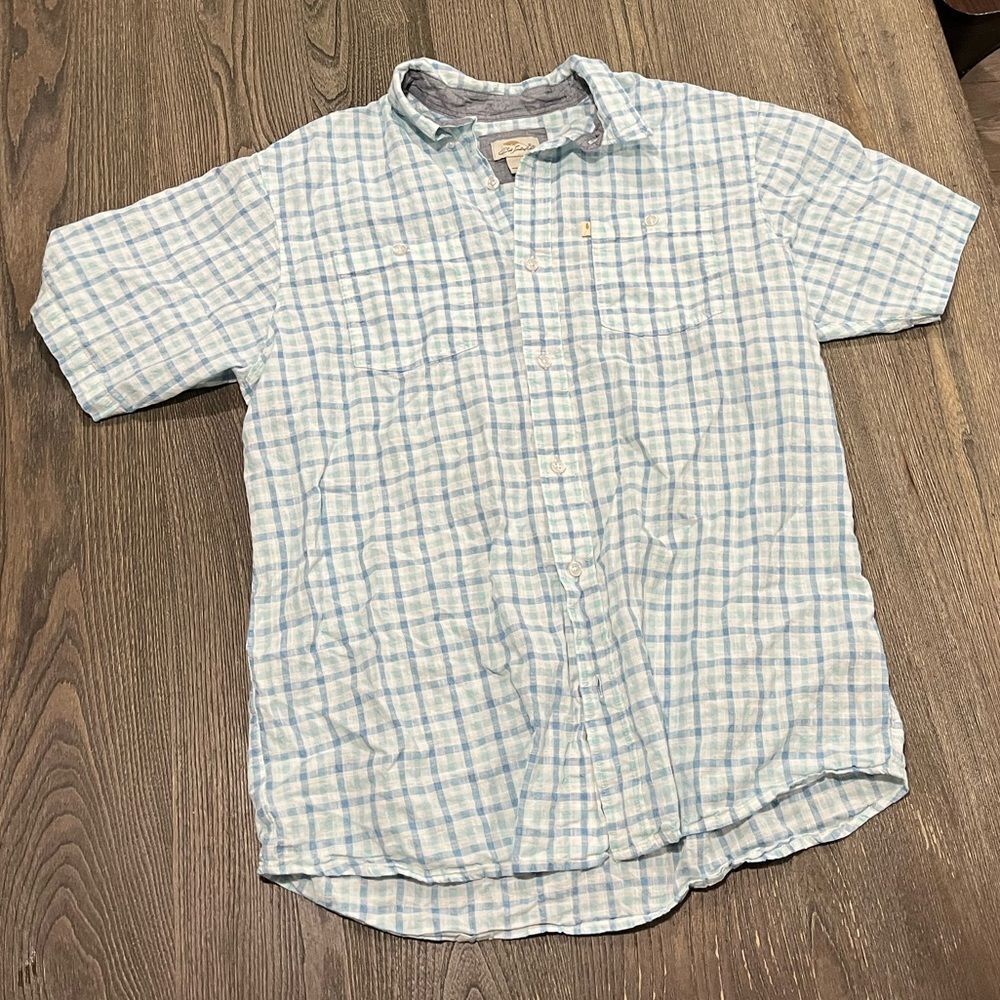 Bob Timberlake Mens L Button Down Dress Shirt Short Sleeve Gingham Plaid White